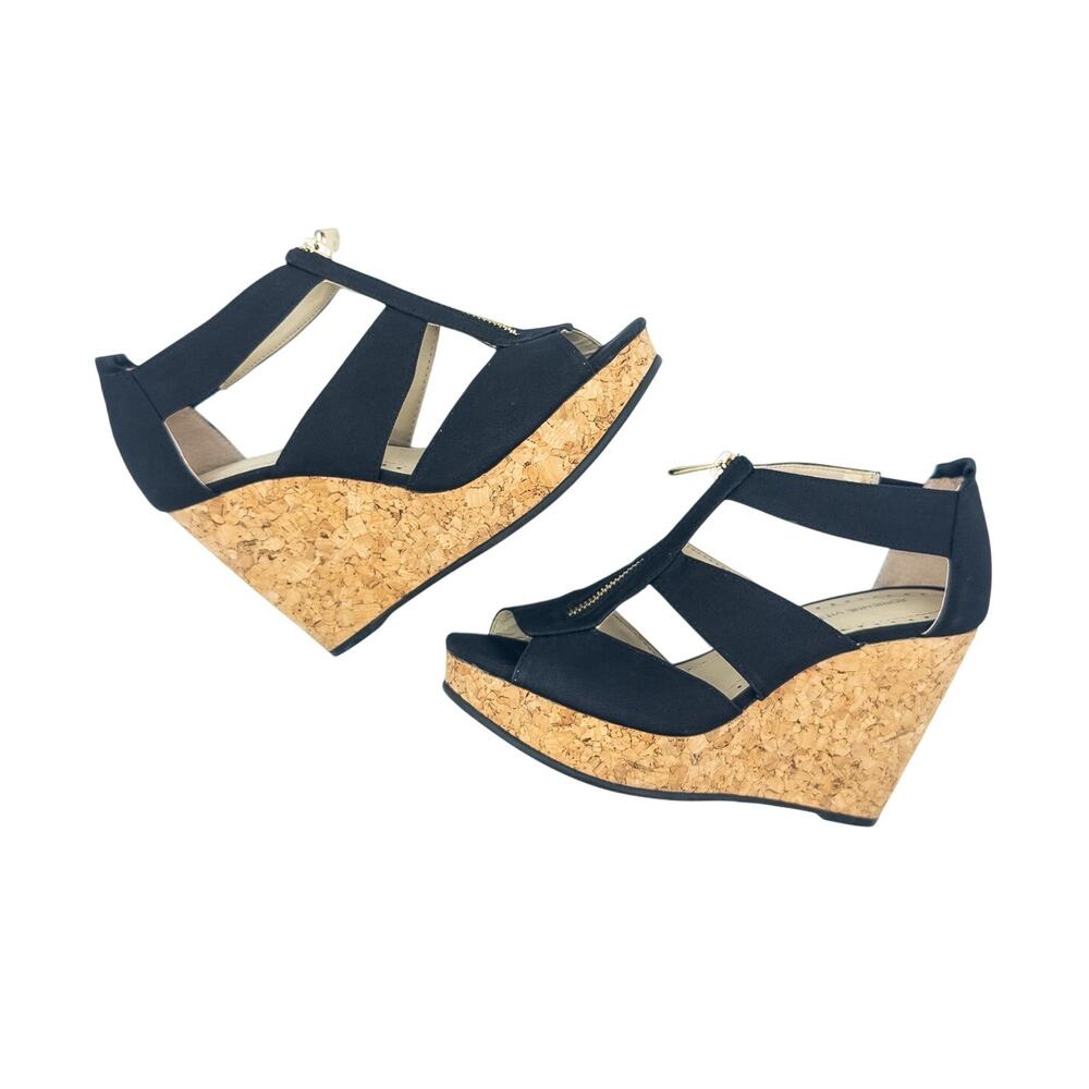 Adrian Bitadini Black Gold Cork Wedges Women’s 7.5